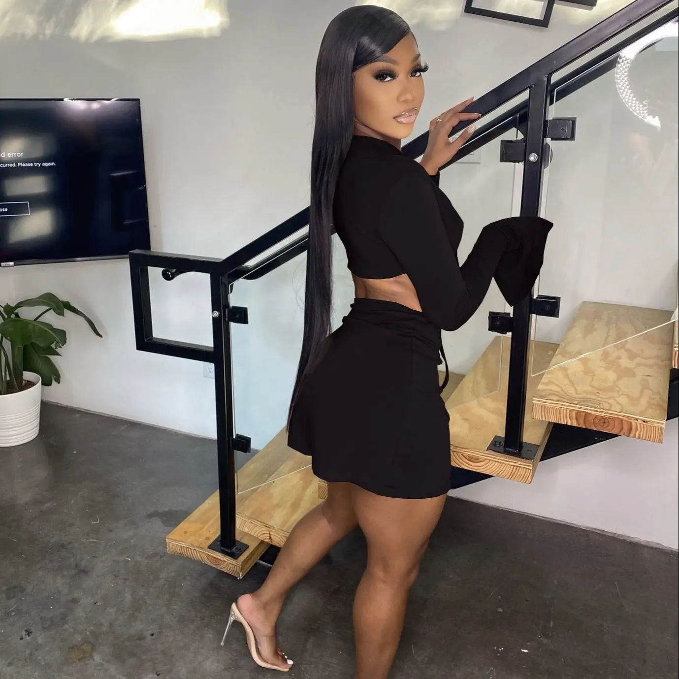 Beach Outfits for Women Summer Vacation Two Piece Set Outfit Swimsuit Long Sleeve Lace-up Crop Top Sexy Side Split Mini Skirts
