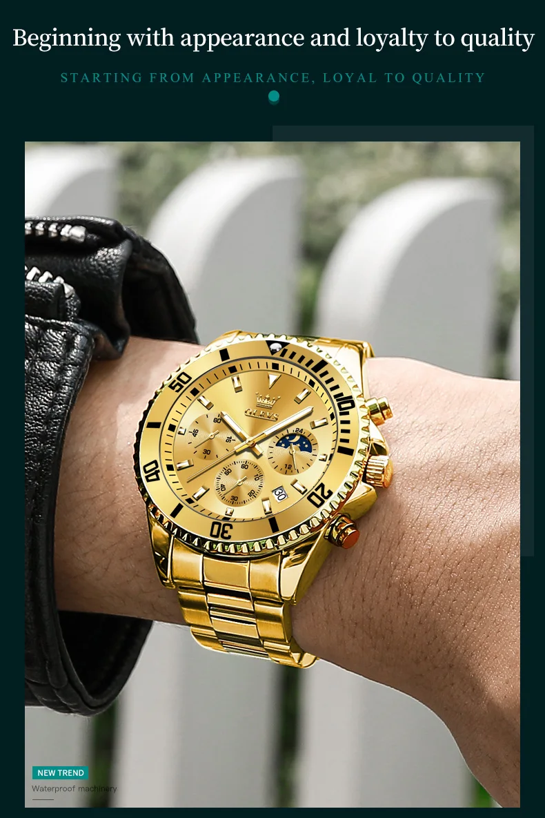 OLEVS 2870 Men's Watches Top Brand Luxury Watch for Men Original Waterproof Stainless Steel Chronograph Moon Phase Date