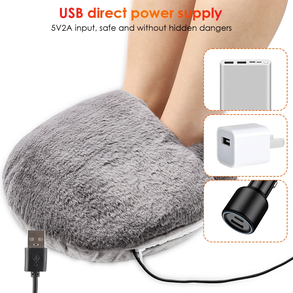 Winter Electric Foot Heating Pad USB Charging Soft Plush Washable Foot Warmer Heater Improve Sleeping Household Foot Warming Mat