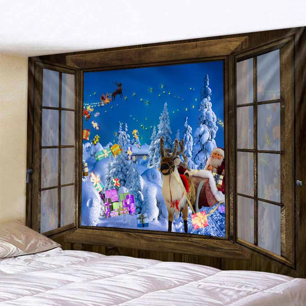 

Christmas decoration tapestry wall hanging Christmas tree Santa Claus home art poster cartoon bedroom holiday decoration