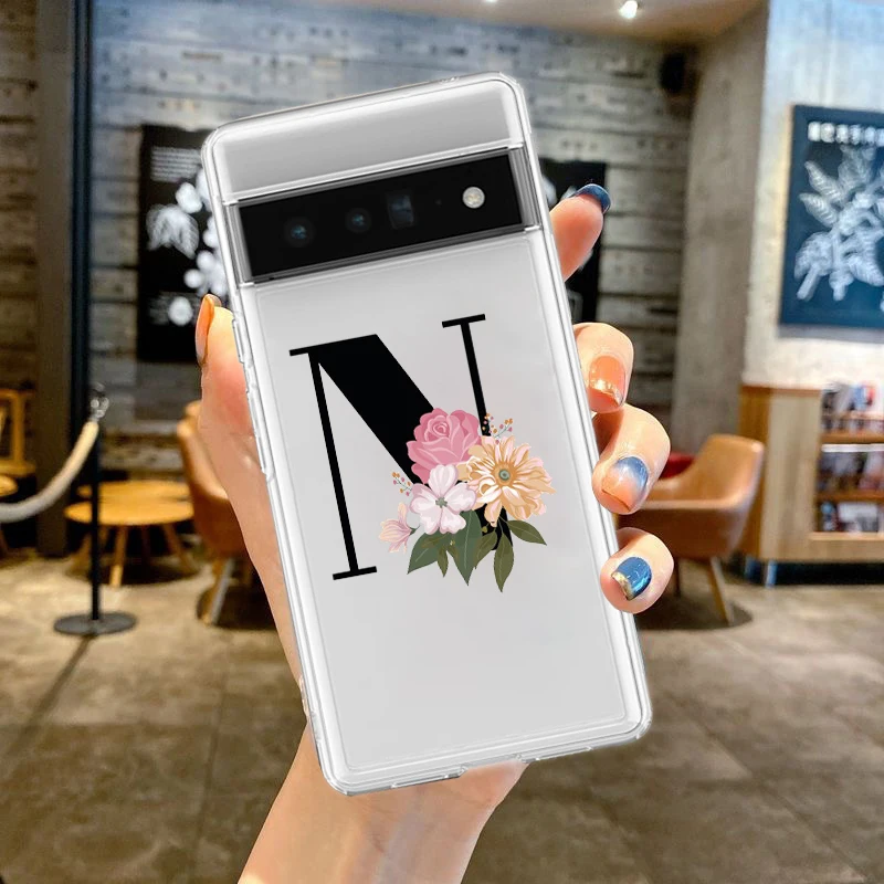 Floral Initials Silicone Shockproof Clear Phone Case