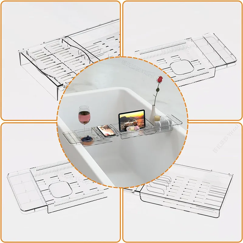 Expandable Bathtub Tray Plastic Tub Tray For Bathtub Storage Rack for Bath Supplies Towel Body Wash Phone Shelf
