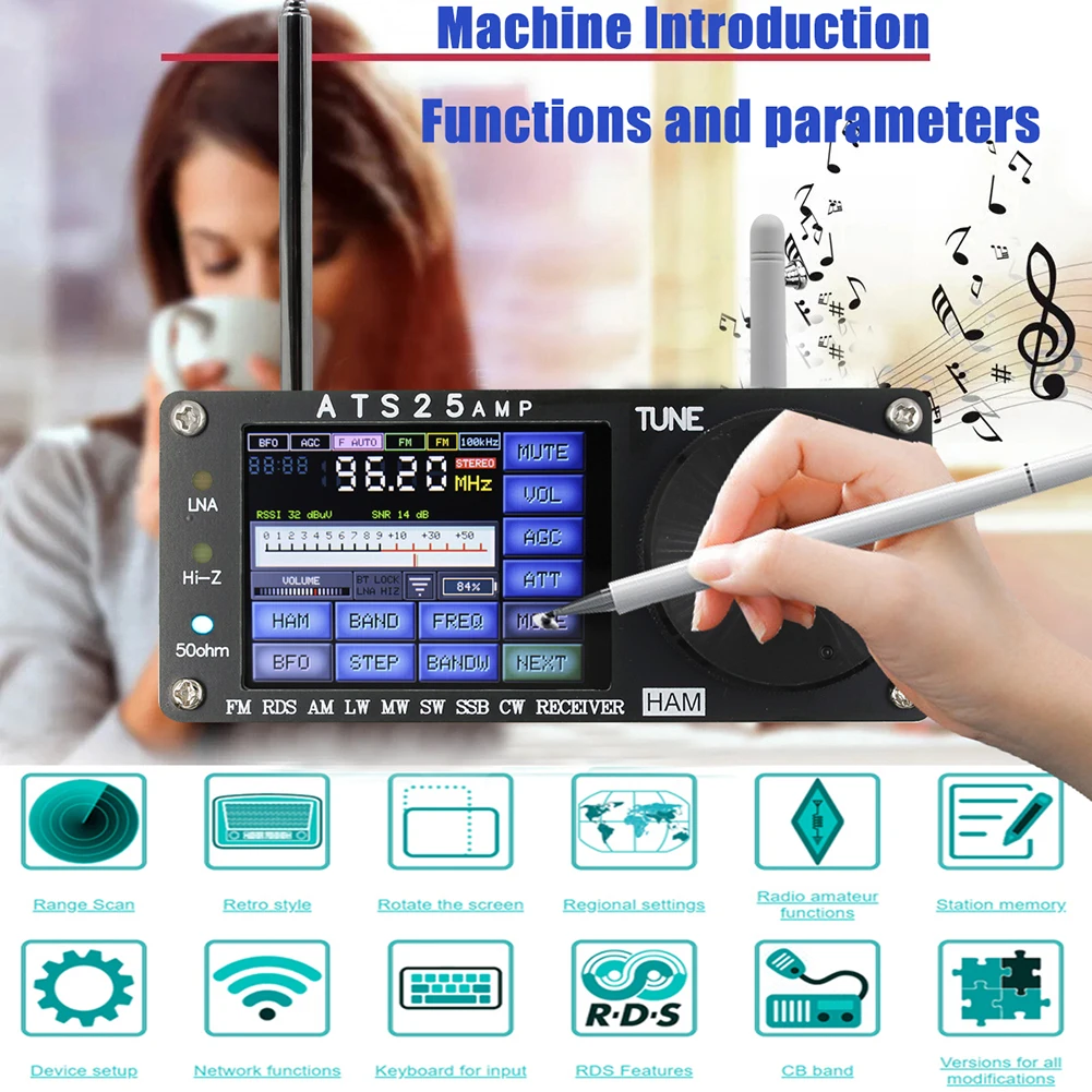 

ATS25AMP Full-band Radio Firmwa 4.17 RDS All Band Radio with Spectrum Scanning Network WIFI Configuration DSP Receiver