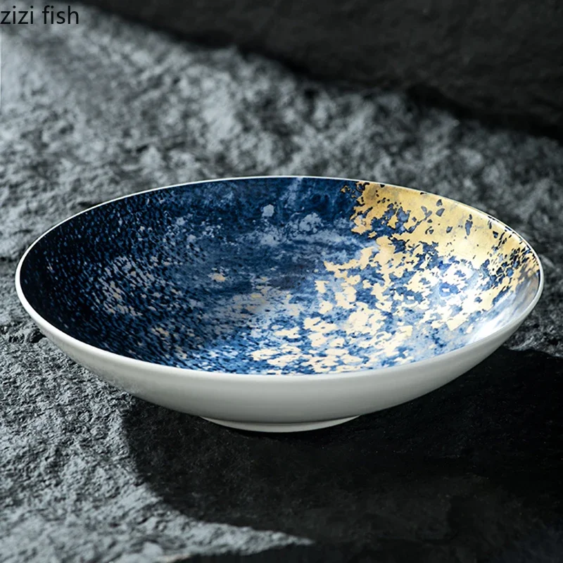 Starry Sky Blue Ceramic Plate Salad Plate Dessert Steak Plates Sushi Plates Seasoning Dish Restaurant Creative Tableware