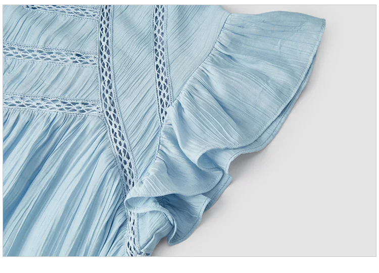 Vestido de mujer con volantes suaves, mangas cortas con vuelo, minifalda texturizada, vestido de verano nuevo con aberturas.