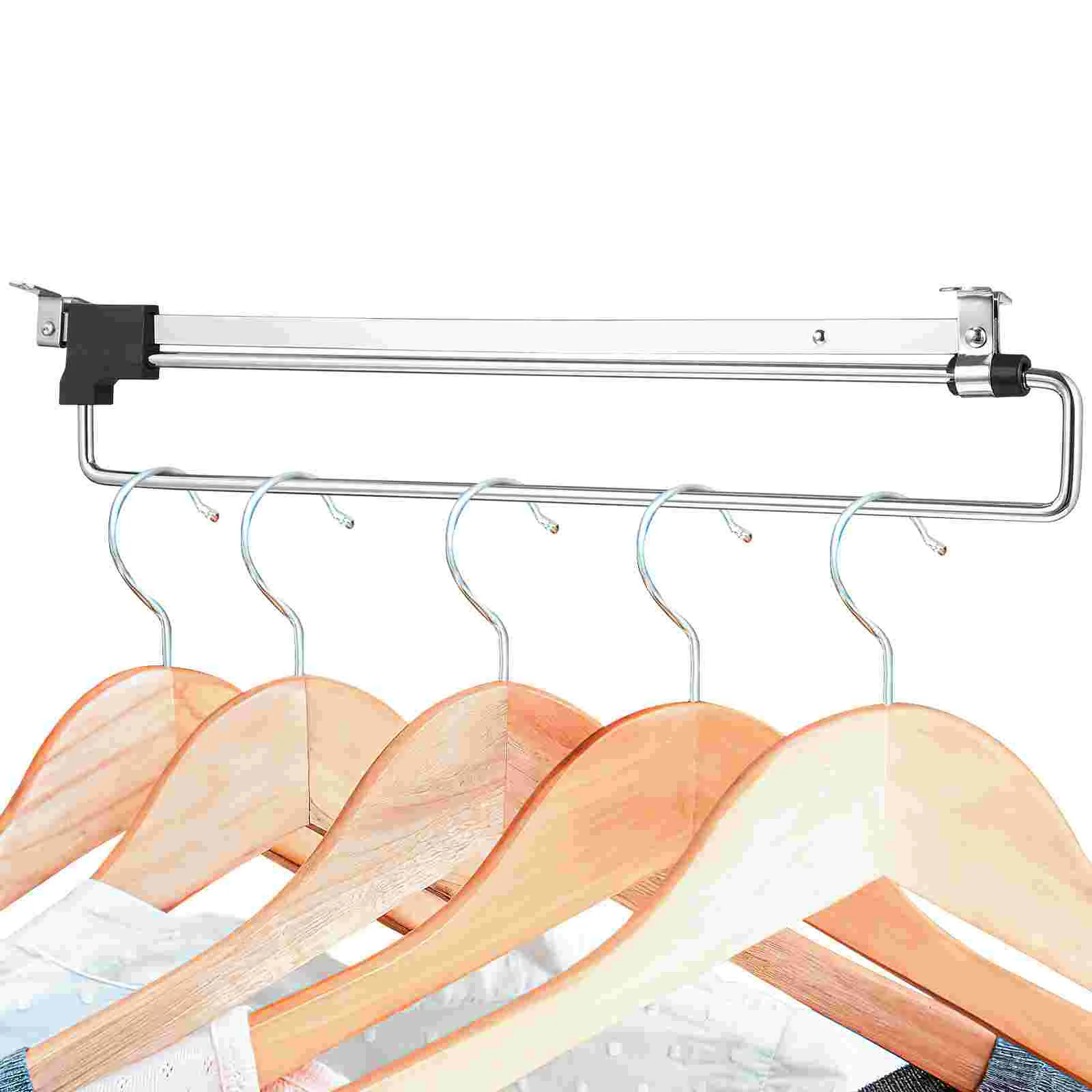 

Telescopic Clothes Rail Pull-out Closet Rod Coat Hanger Wardrobe Rack Plastic for Hanging