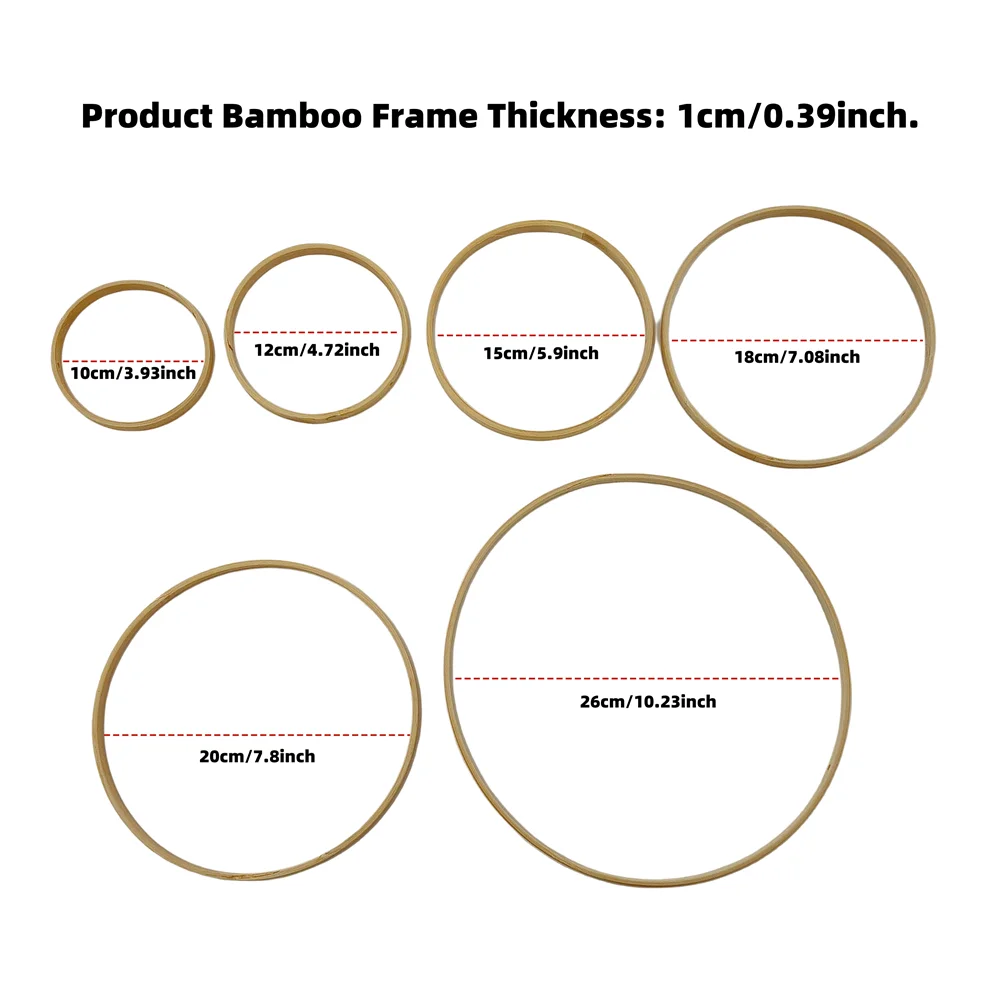 6PCS Bamboo Ring Hoop Natural Bamboo Circle Single Hole Floral Wreath Handmade Decorative Wedding Birthday Party Home Decoration