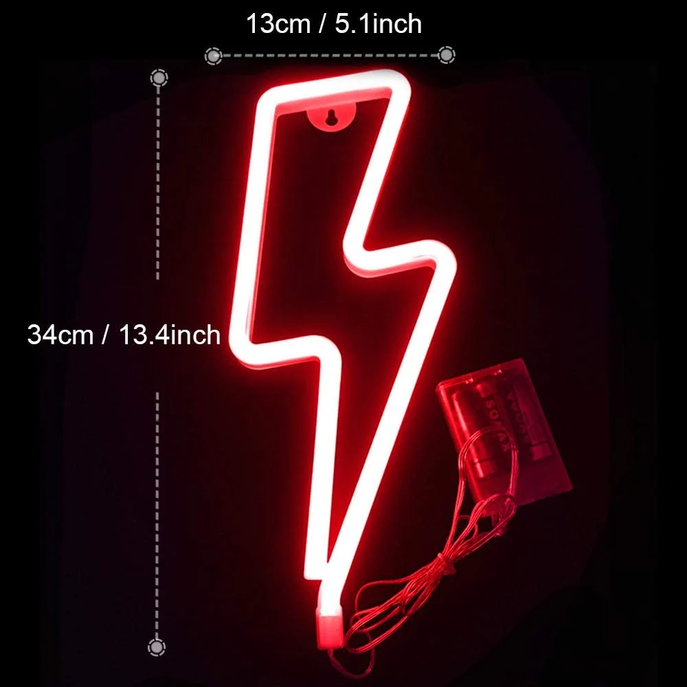 Neon Lightning Bolt LED Sign - USB-Powered Decorative Wall Light