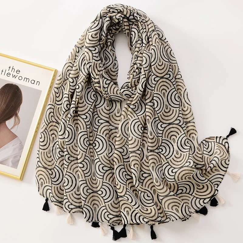 2022 Fashion Geometric Paisley Tassel Viscose Shawl Scarf Lady Print Soft Pashmina Stole Wrap Snood Bufandas Muslim Hijab Sjaal