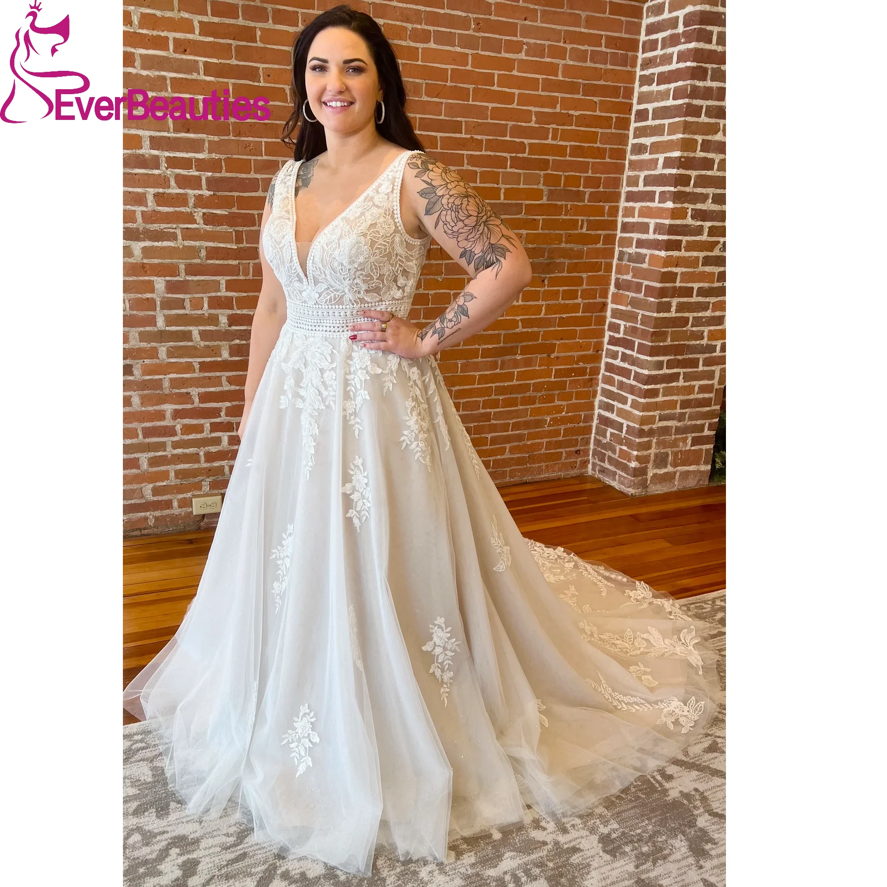 

Plus Size Wedding Dresses for Woman Tulle Lace Boho Vestido De Noiva A Line Beach Bride Bohemian Wedding Gowns Robe De Mariée