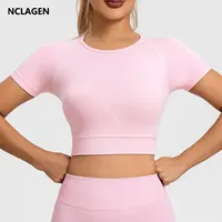 NCLAGEN femmes haut de sport à manches courtes sans couture sport t-shirt actif Fitness débardeur haut court entraînement Yoga Blouse élastique course t-shirt 1