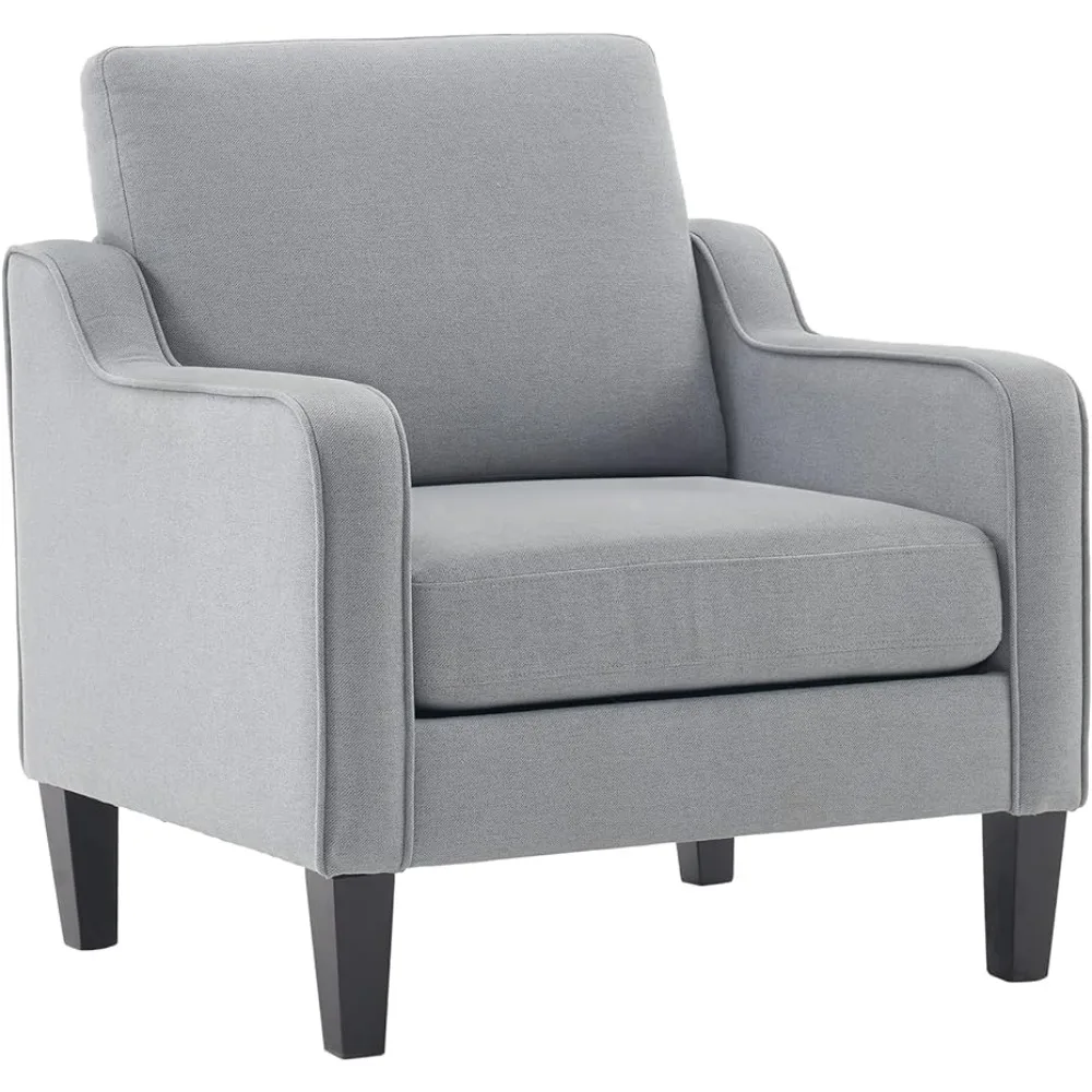 

Mid Century Modern Accent Chair,Light Grey Fabric Chairs for Living Room Upholstered Armchair with Scooped Arms,Furniture