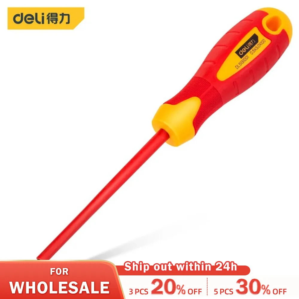 Deli 1pcs Insulated Screwdriver CRV PH SL Chrome Vanadium Steel 1000V High Voltage Resistant Electrician Repair Tools