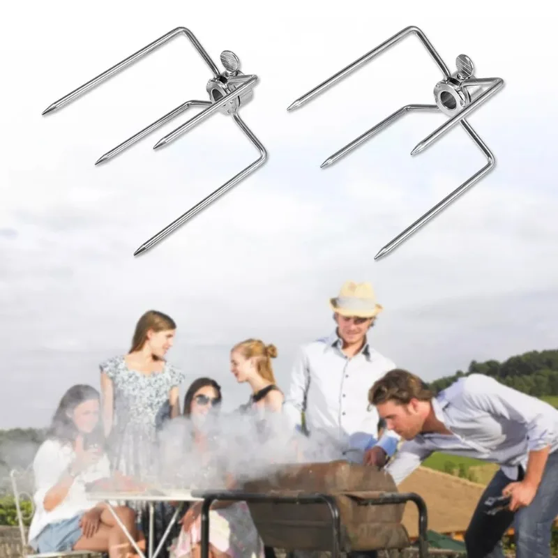Stainless Steel Barbecue Clip Chicken Grill Fork Multifunctional Clip Grill Tools Barbecue Stick Rotisserie Prongs Meat Forks