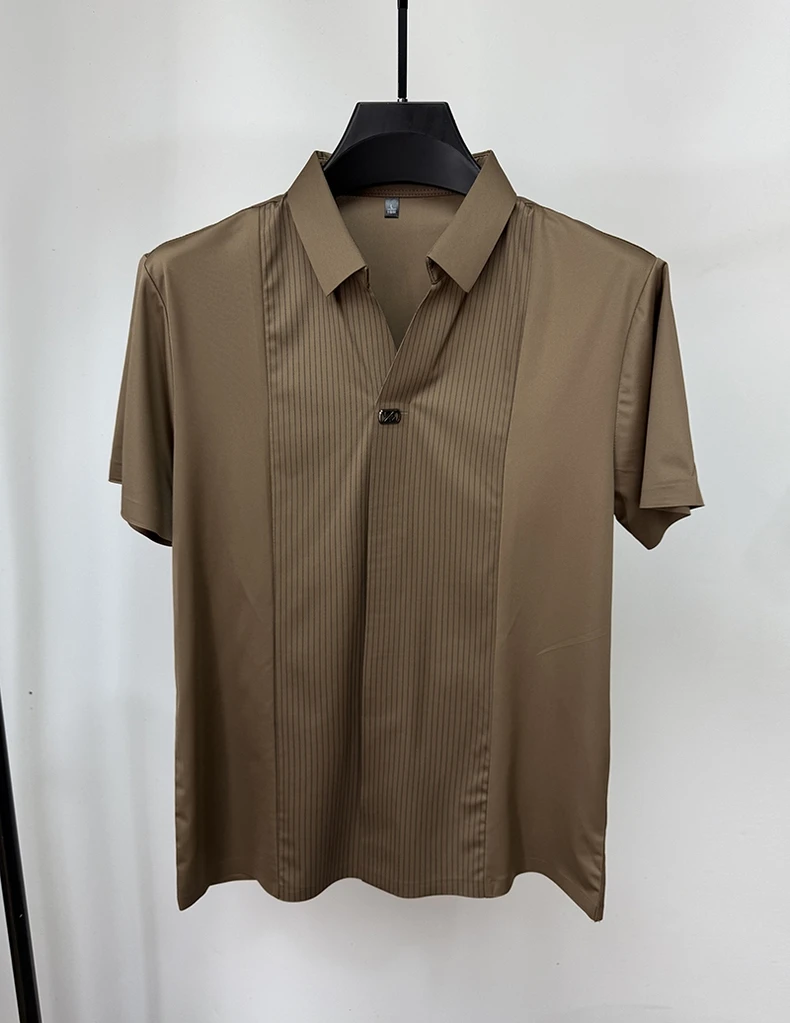 Personality striped patchwork short sleeve men polo shirt fashion brand letter embossed summer ice silk breathable trend T-shirt 20 S53d6fa58e3784da290083a00e2ef733eo