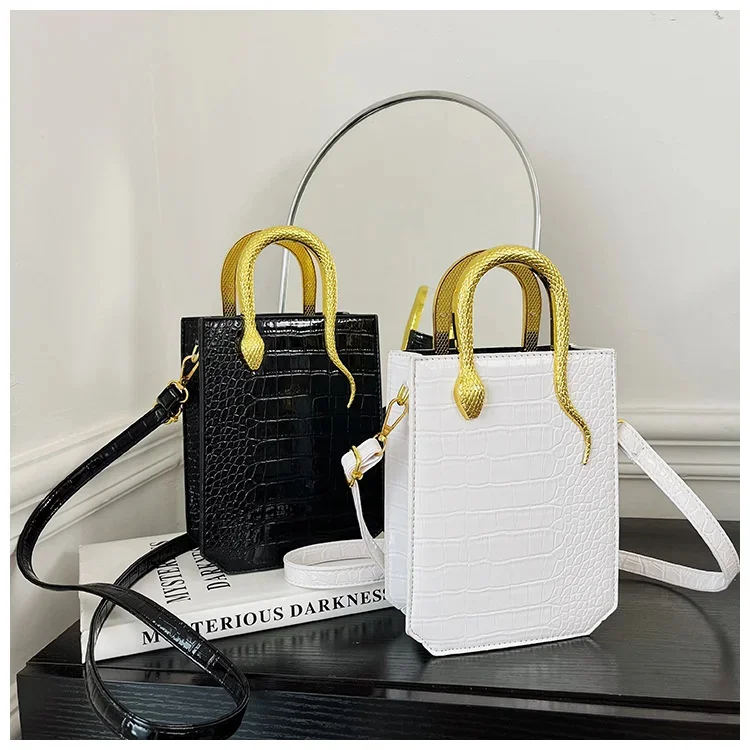Elegant Crocodile Pattern Shoulder Bag Small Square Tote Handbag_voghion.com