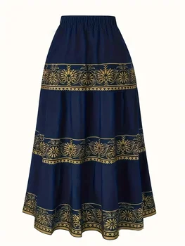 Plus-size women's fashion suitable for travel and recreation with geometric print skirt 1