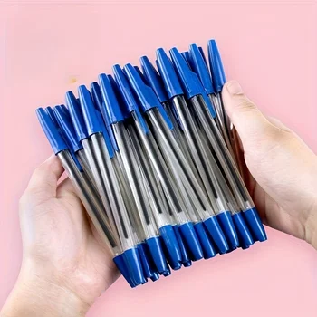 6pcs/24pcs/12pcs Blue 1mm Fine Ballpoint Pens, Smooth Writing, Suitable for School Supplies, Office Supplies, Quick-Drying