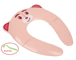 Portable Baby Travel Folding Potty Seat and Cushion (Pink bear 1 brush)