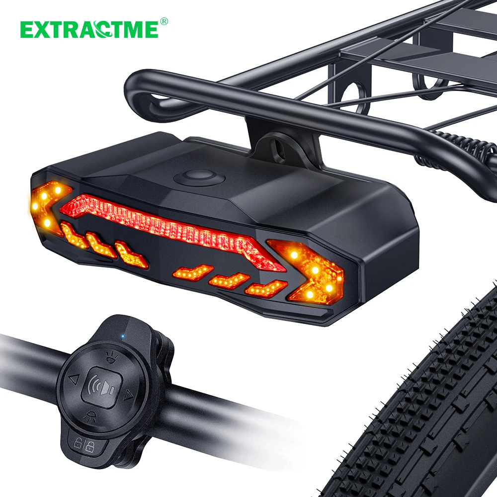 Remote Control Bike Alarm Wireless Vibration Alarm Bicycle Taillight Extractme Wireless Bicycle Alarm Rear Tail Light Turn Signal IP65 Waterproof Remote Control USB Bike Brake Taillight