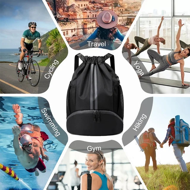 Basketball bag, swimming bag, dry wet separation women's storage bag, sports backpack, training and fitness drawstring backpack 6