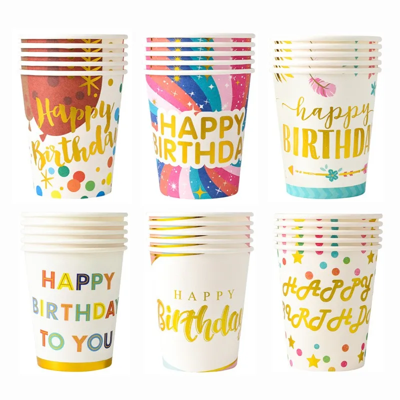 

Multi-color Cartoon pattern Paper Cup 250ml 9oz Kids Birthday Party Food Grade Party Supplies Disposable Cups 50sets