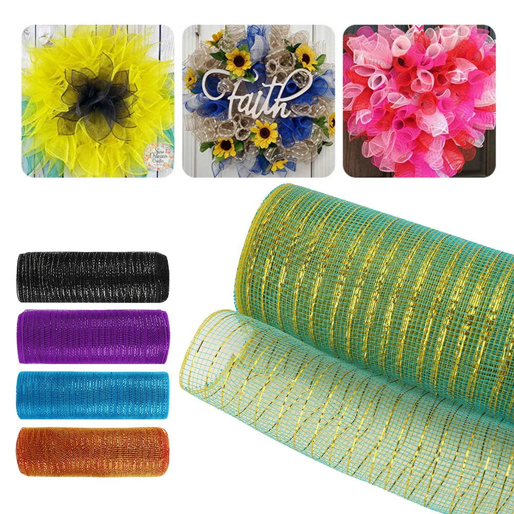 10 Yards/Roll Ribbon Bows Deco Mesh Gold Wire Mesh Ribbons Xmas Gift Wrapping Net DIY Wreath Craft Christmas Gift Packing Ribbon