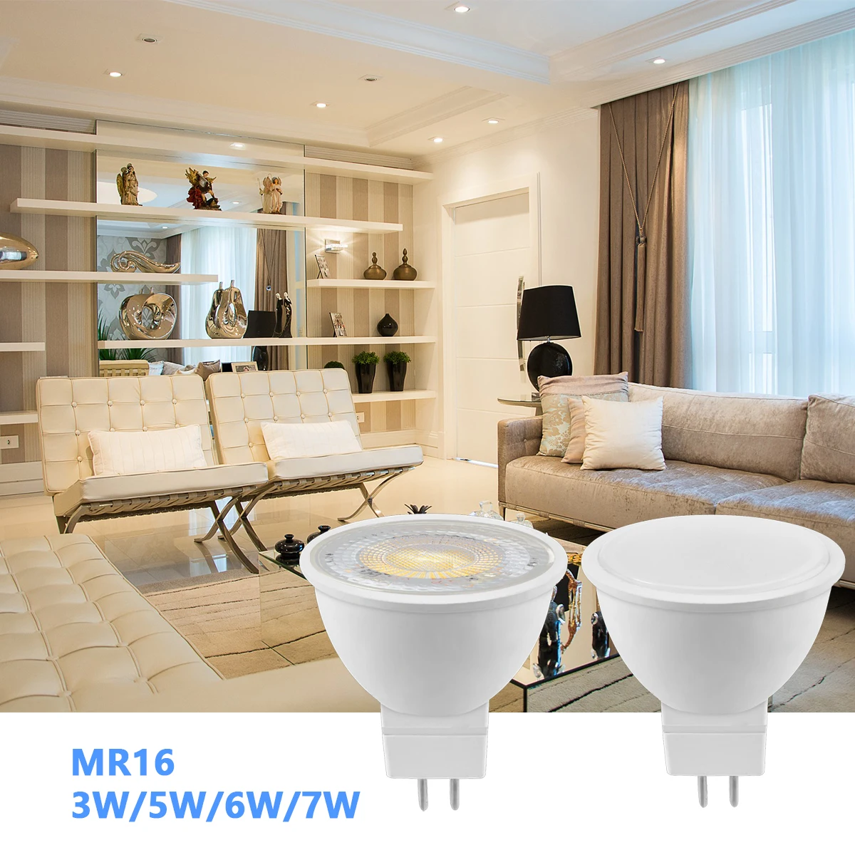 LED 저전압 스포트라이트 MR16 GU5.3, 발광 각도 38/120 도, 3W-7W, 3000K-6000K, 20W 50W 할로겐 램프 교체 가능, AC/DC12V