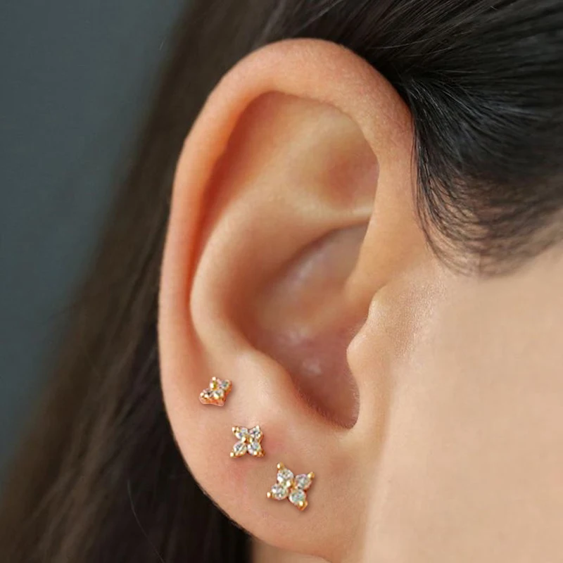 Gold Earrings Quality Cartilage Jewelry Dainty Mini Flower Stud