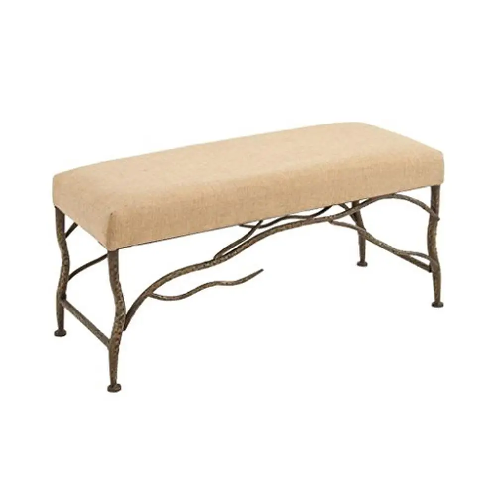 

Farmhouse Style Brown Wood Bench with Branch Inspired Design 40" x 16" x 20" Metal Frame