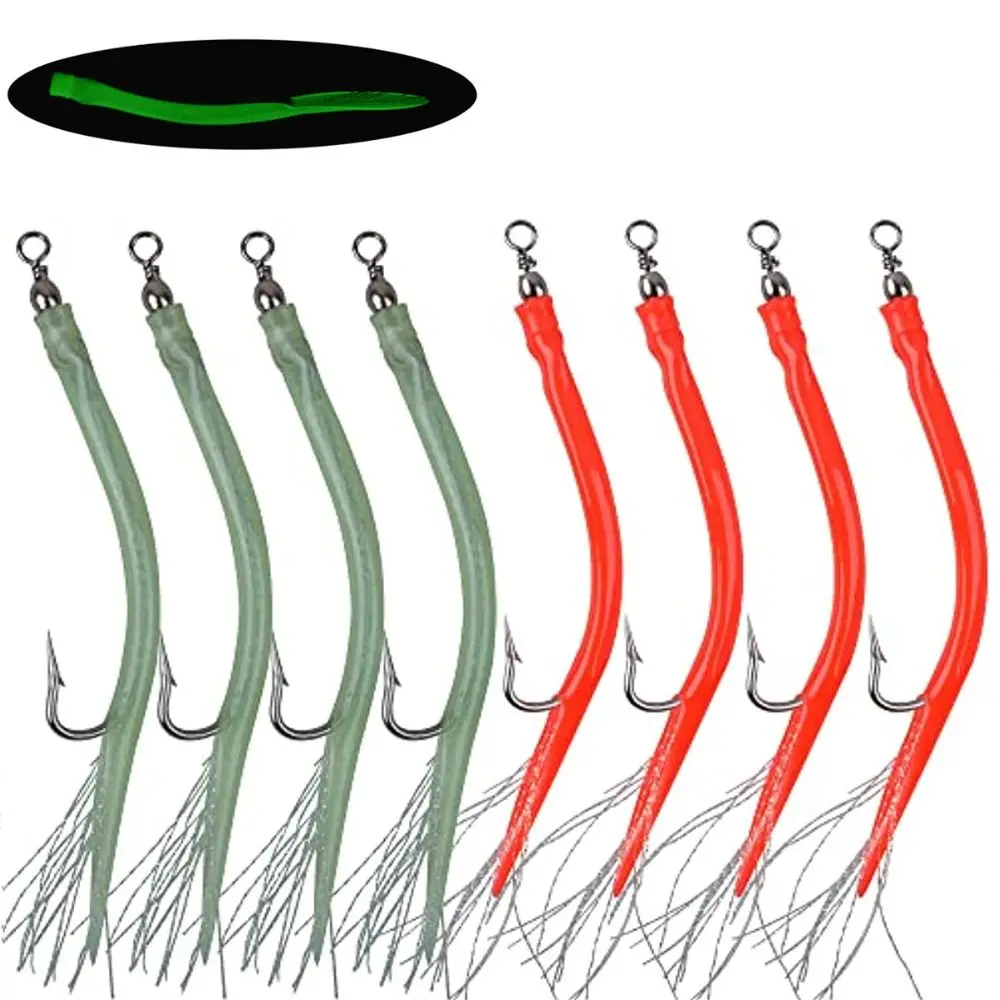 

6/0 8/0 10/0 Eel Tube Jig Bait Shank Rolling Swivel Offset Hook Barbed Octopus Hook Long Shank Luminous Eel Fishing Lures