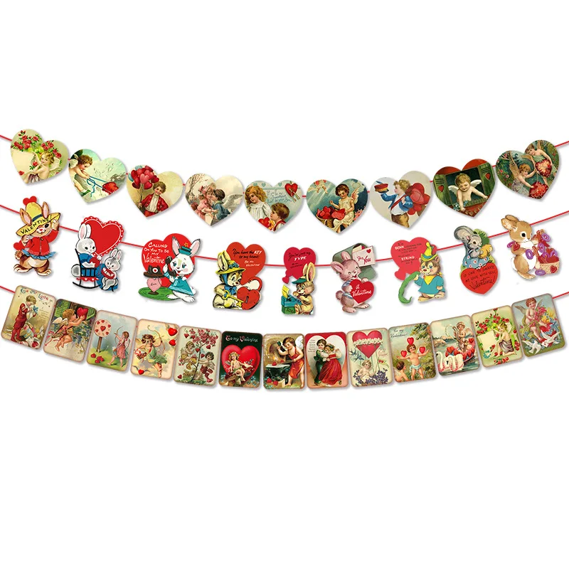 

Retro Valentine's Day Theme Banner Cupid Valentine's Day Decor Paper Banner Valentine's Day Confession Decor Cute Rabbit Banner