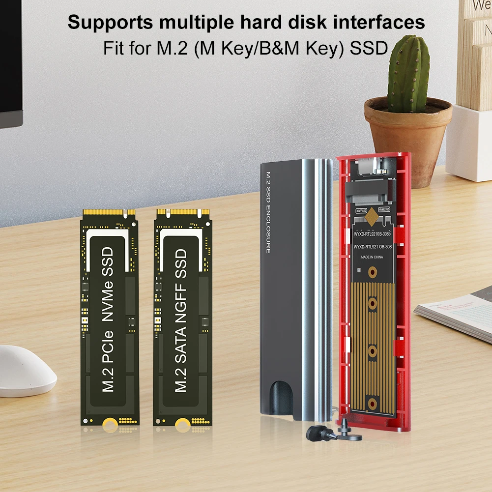 M.2 NGFF NVME SSD Enclosure USB3.1 Gen2 Hard Drive Enclosure 10Gbps SSD Hard Disk Drive Case for 2230/2242/2260/2280 M2 NVMe Solid State Drive External Hard Drive External Hard Drive Case SSD Enclosure