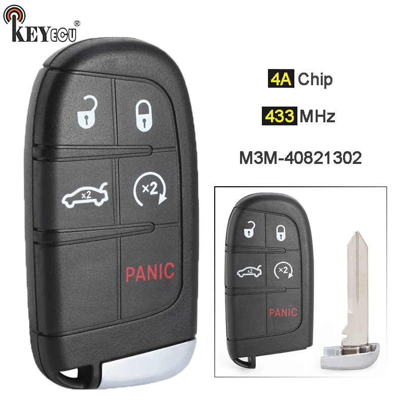 Keyecu 433Mhz 4A Chip M3M-40821302 5 Pulsanti Smart Remote Key Fob Per Chrysler 200 2015-17 300 Dodge Charger Challenger 2019-21