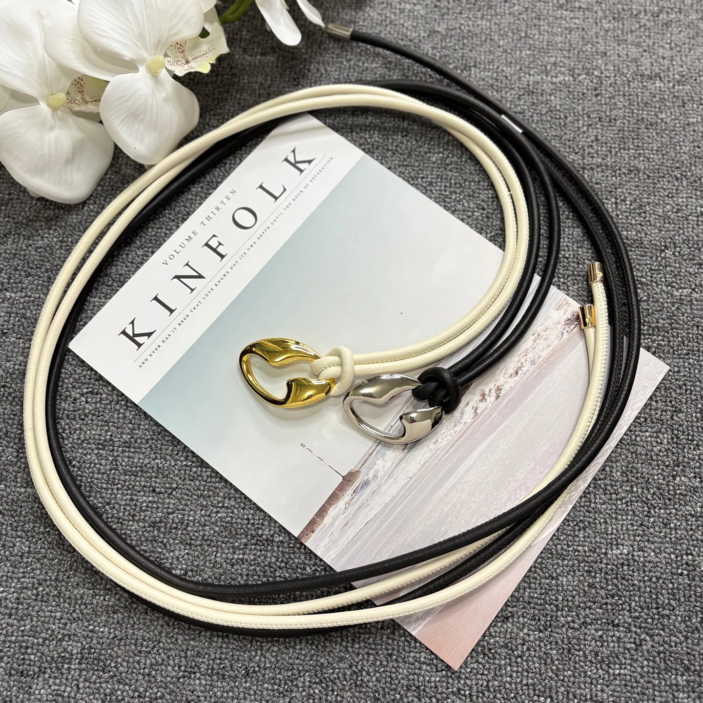 Women's Sheepskin Waist Belt with Gold and Silver Buckle