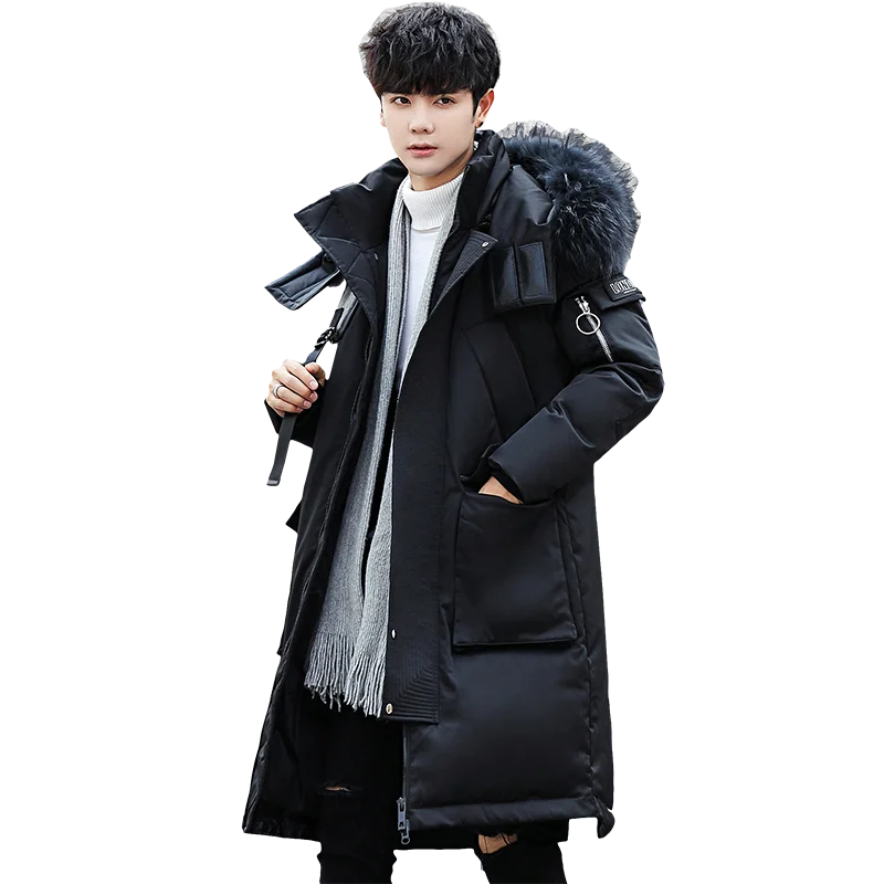 Winter New Women'S and mens Hooded Down Jacket Oversized Long Loose Clothing Coat Korean Fashion big fur Warm white duck down