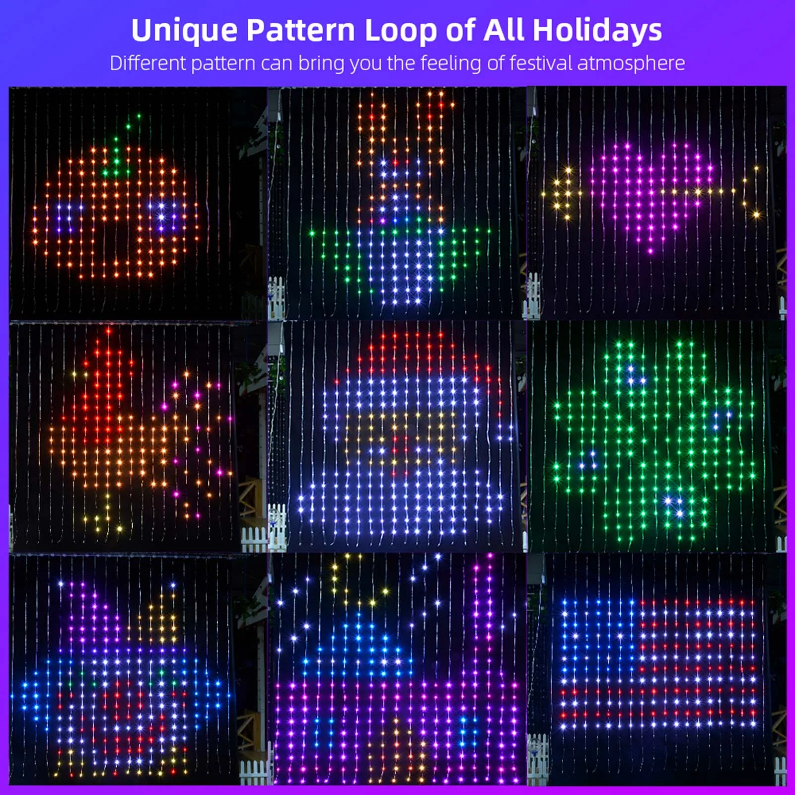USB Remote Control String Lights Music Sync Dynamic Curtain Lights for Backdrop Wall Bedroom Decor Xuan-US