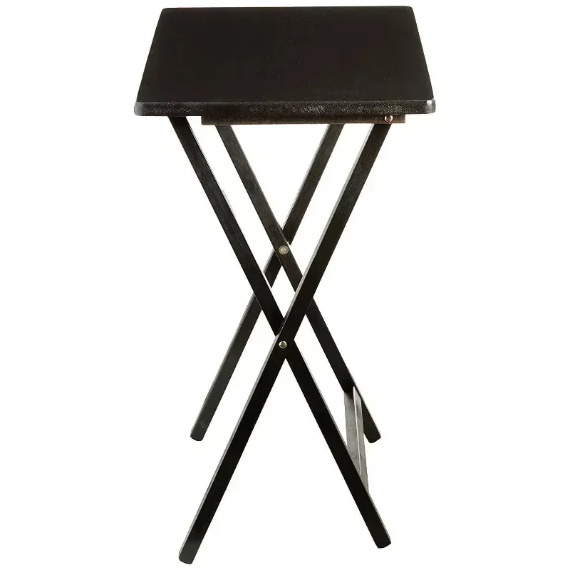 Indoor Folding Table Set of 4 in Black L19 x W15 x H26 inches. 4 Tables+1 Rack Stand. 6