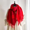Luxury Winter Red Cashmere Scarf Women Fashionable Flower Print Neckerchief Thickened European and American Warm Shawl