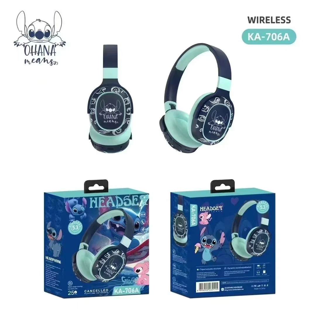 Disney Stitch Bluetooth Headphones Foldable Wireless Earphones Headset Gamer Stereo Sound Laptop Kids Anime Cartoon KA-706