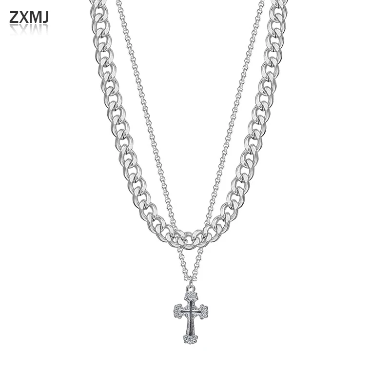 

ZXMJ Crucifix Retro Necklace For Women Fashion Trendy Cuban Chain European And American Hip-Hop Accessorie Unisex Clavicle Chain