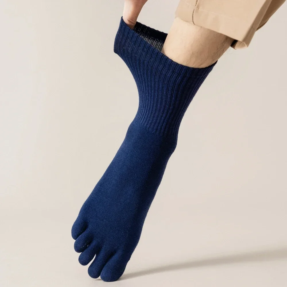 5 Paar weiche Baumwoll-Fünf-Finger-Socken für Herren, hochwertige, einfarbige, antibiotische Outdoor-Sportsocken, geruchshemmende, geteilte Zehensocken – Detail 7