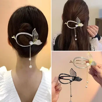 Clip per capelli con nappa a coda di pesce grande, forcina orizzontale, fissatore a clip con una sola parola, strumento per lo styling dei capelli sul retro della testa