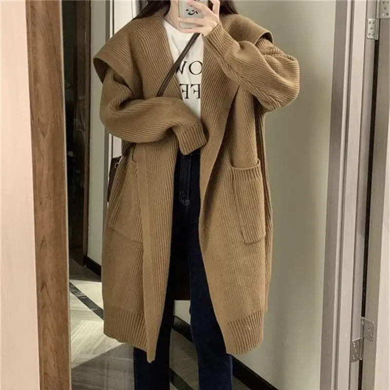 

Thick Cardigan 2023 Spring Knitted Women Pockets Autumn Winter Elegant Long Outerwear Maxi Y2k Sweater Coat Soft Jacket
