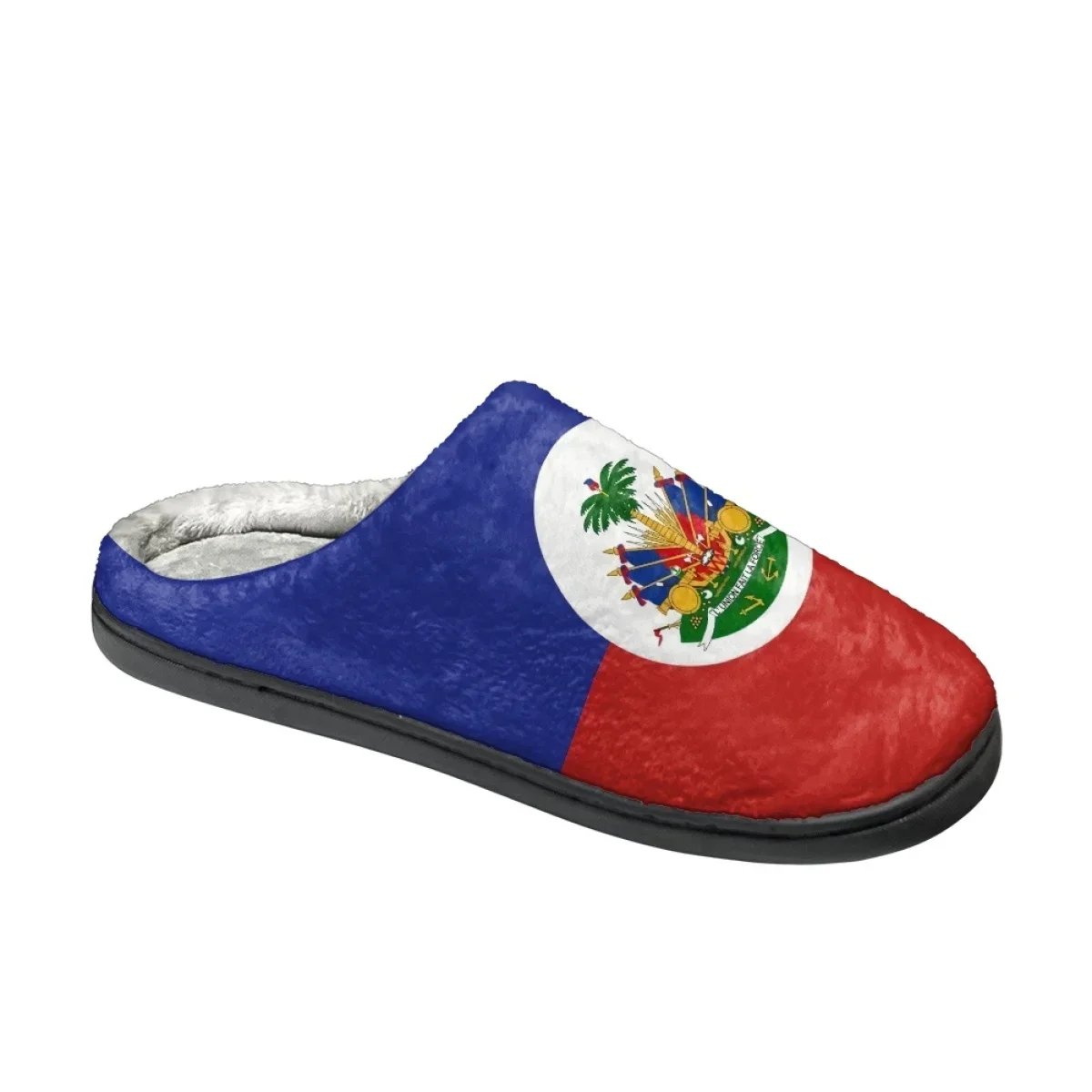 Winter Men Shoes Haiti Flag Print Indoor House Cotton Slippers Warm Non-Slip Slippers Zapatos Mujer Couple Women Home Footwear