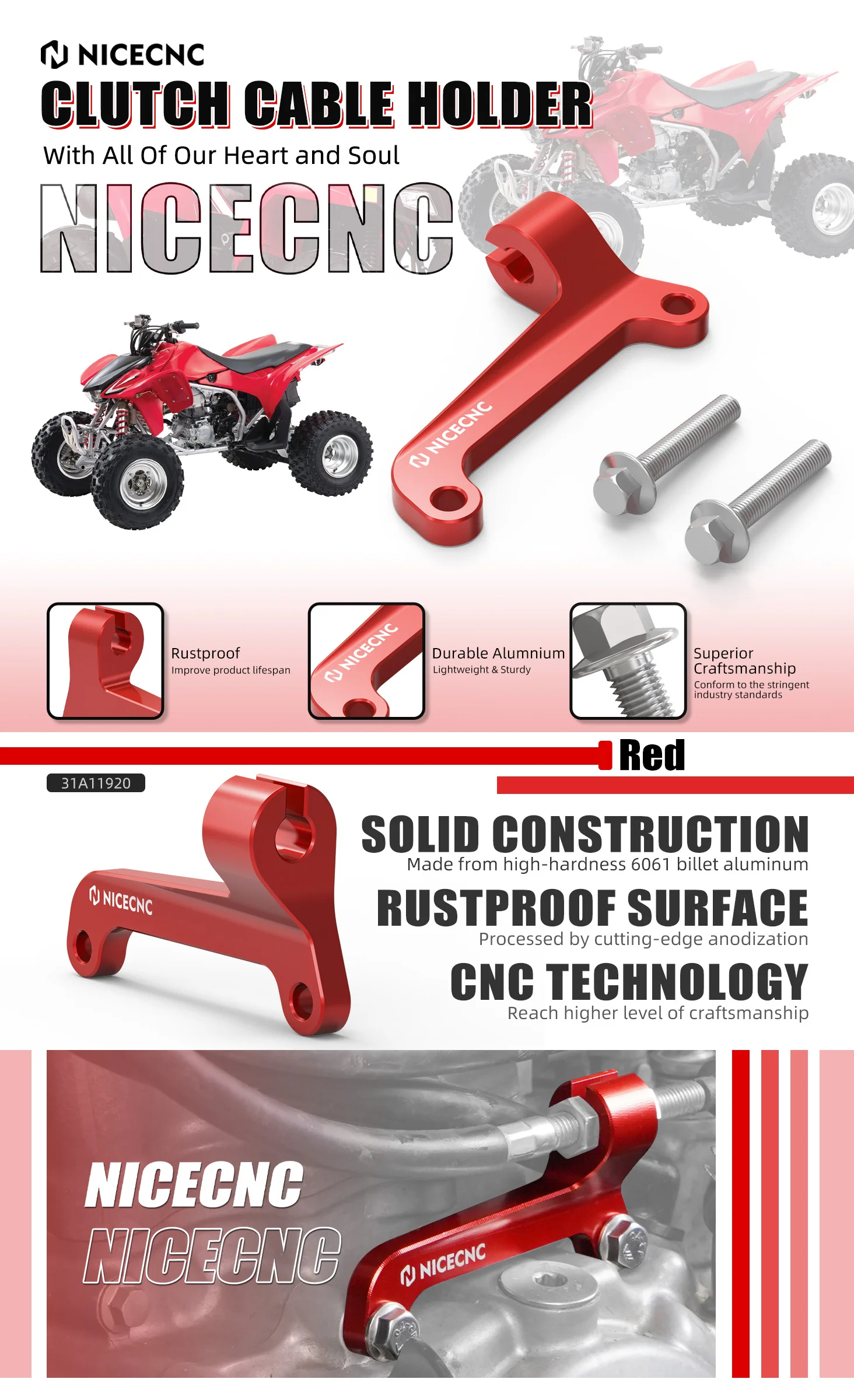 NICECNC Für TRX450R 2006–2009 Kupplungszughalter für Honda TRX450ER 2006–2014 2007 2008 22838-HP1–600 ATV 450R TRX Aluminium – Detail 4