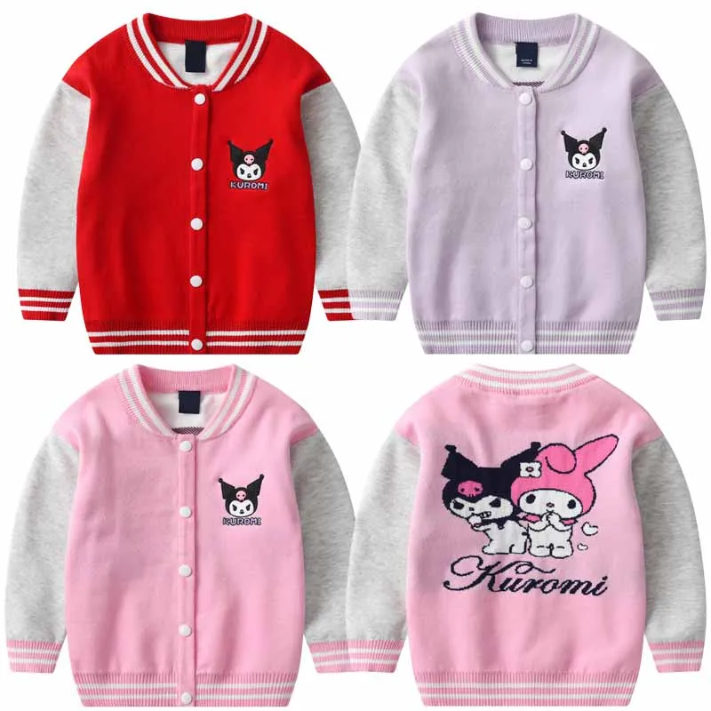 

Sanrios Anime Kuromi My Melody Children Spring Autumn Clothing Baseball Uniform Cartoon Cute Girls Tops Long Sleeve Coat Jacket