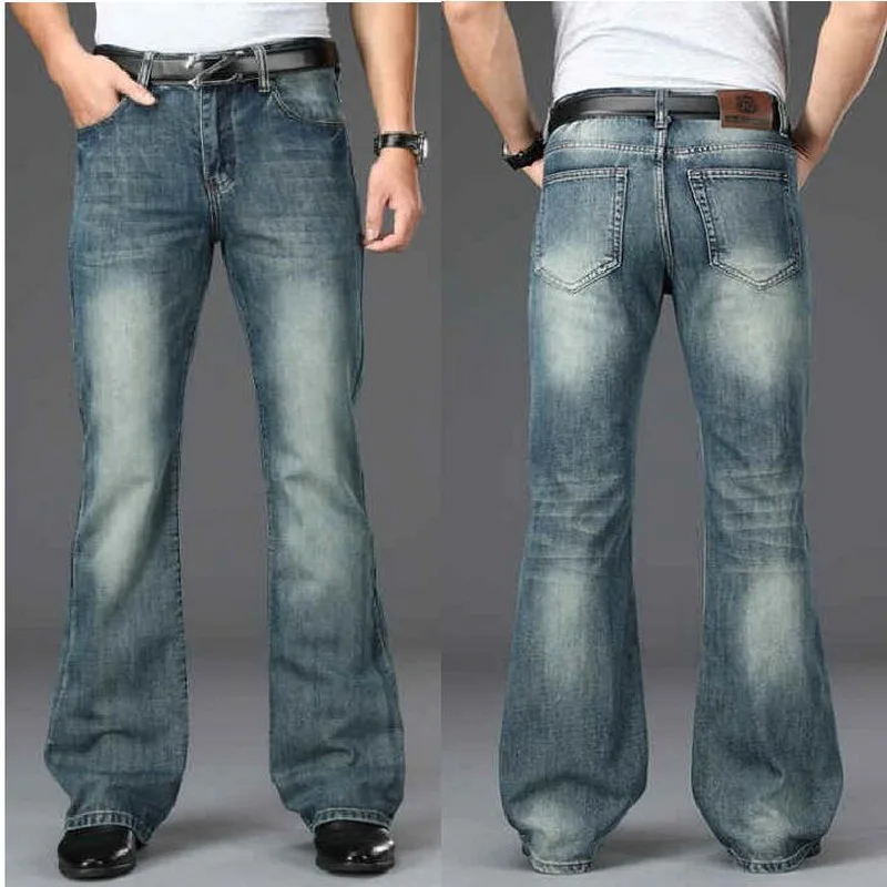 Men's Flared Jeans Fit Spring Autumn Stonewashed Elastic Bell High Street Pants Reton Wide Leg Pants