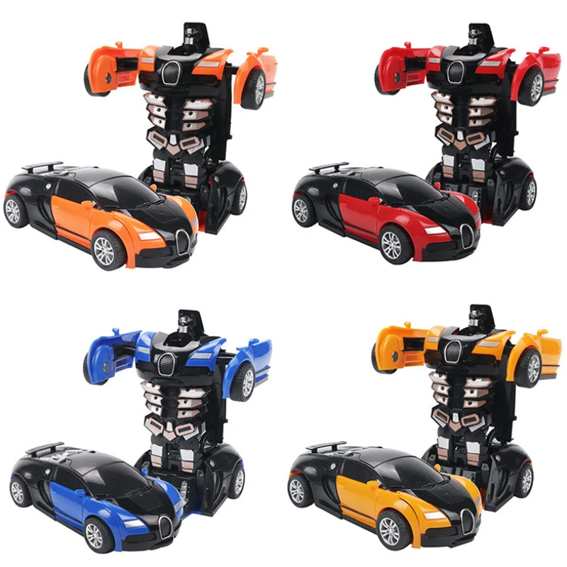 2023 New 2 in 1 Back Inertia Collision Deformation Car Robot Toy For Children's Automatic Transform Robot Friction Powered Car