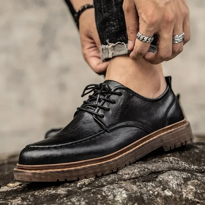 Men Casual Leather Shoe Classic Handmade Loafers Lace-up Genuine Leather Shoes Oxford Business Sneakers Men's Work Boots leather shoes leather boots
